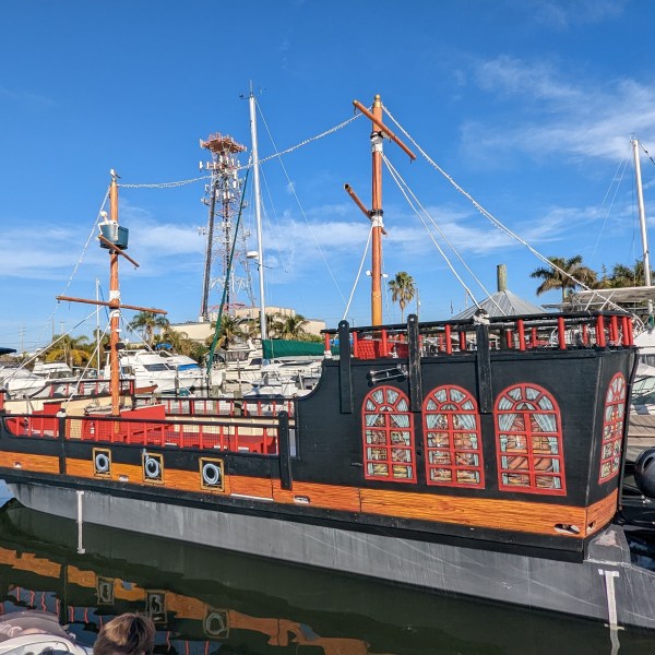 a large ship in the background